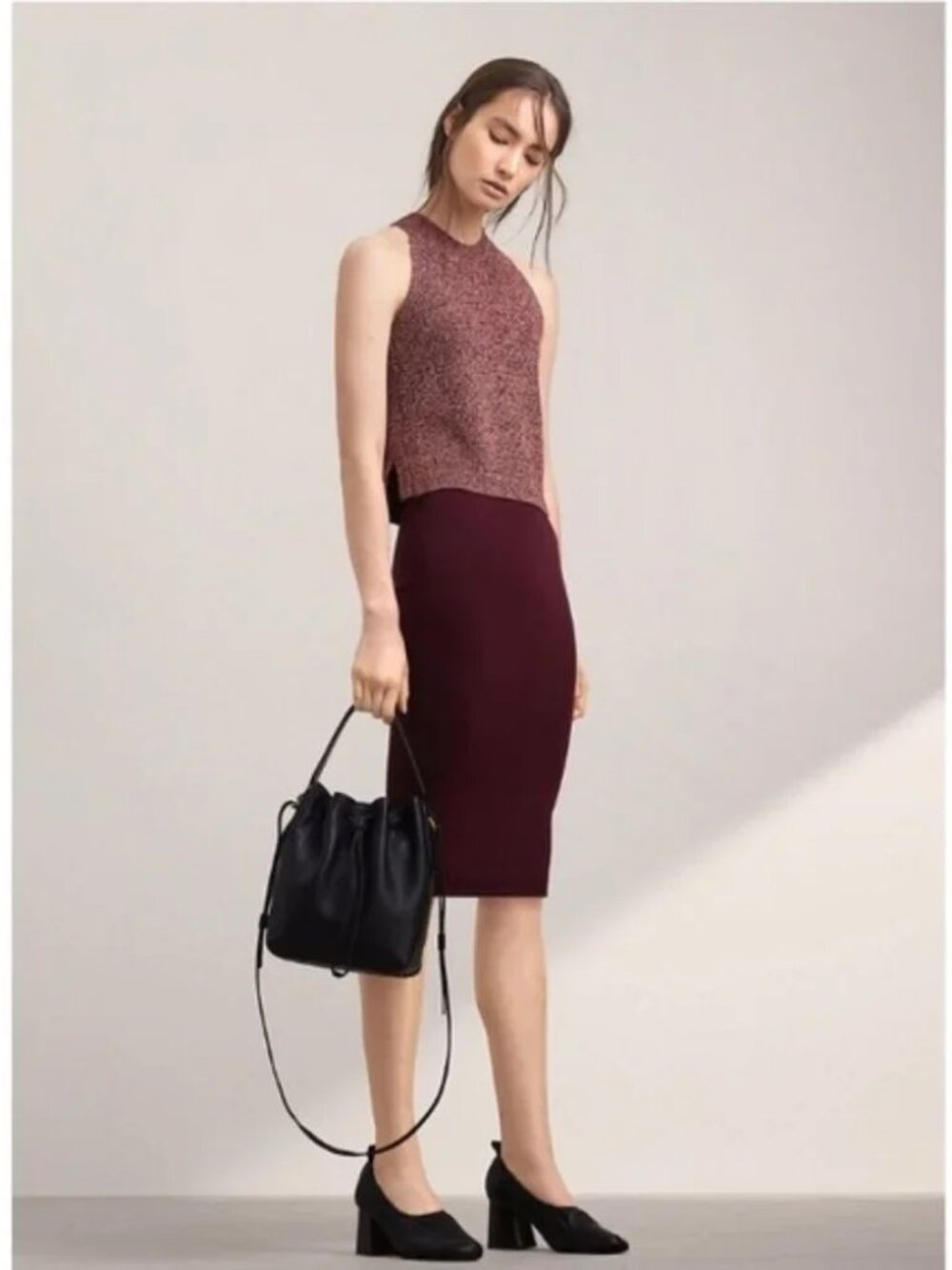 Wilfred‎ Aritzia Skirt Women's Medium Maroon Pencil Ponte Knit Pull On Career